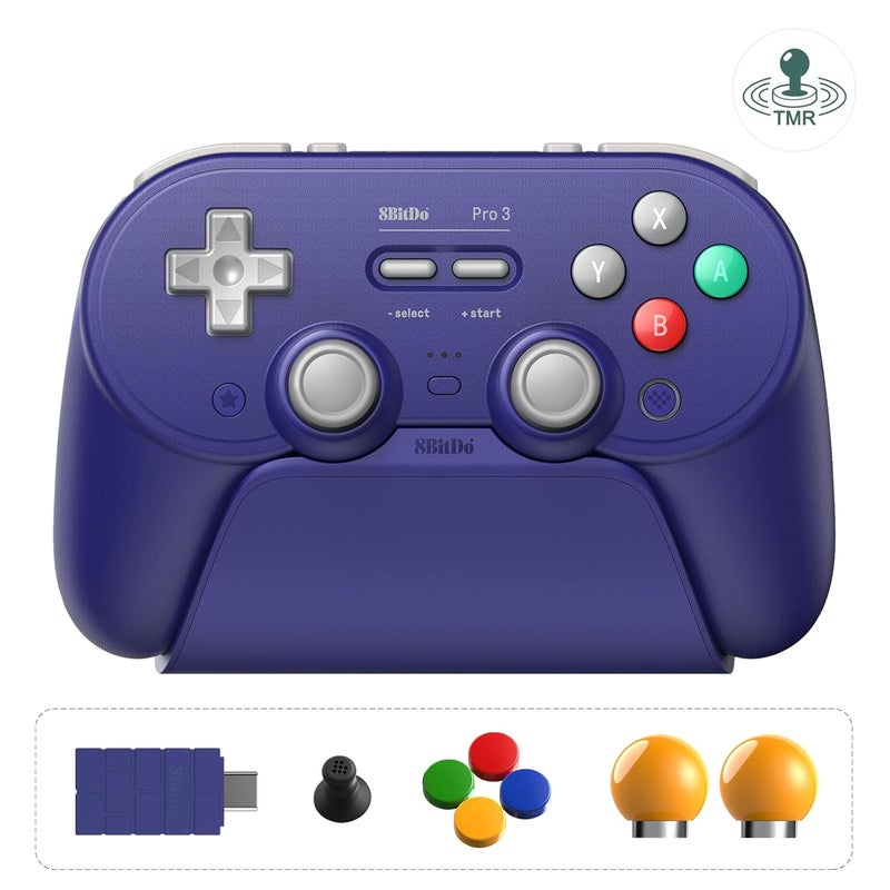 AKNES 8BitDo Pro 3 Bluetooth Controller for Switch/Switch 2, TMR Joysticks,Programmable Pro Back Buttons&R4/L4 Bumpers,Hall/Tactile Triggers, Swappable ABXY Buttons, for Windows,Apple,SteamOS,Android,Purple - Image 1